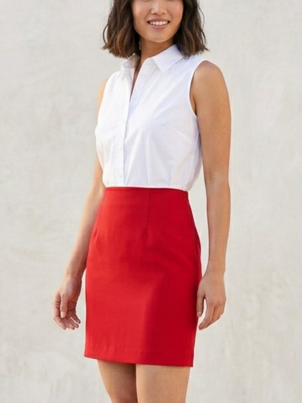 Jones New York 100% Pure Wool Pencil Skirt Size 4 Red Minimalist Quiet Luxury